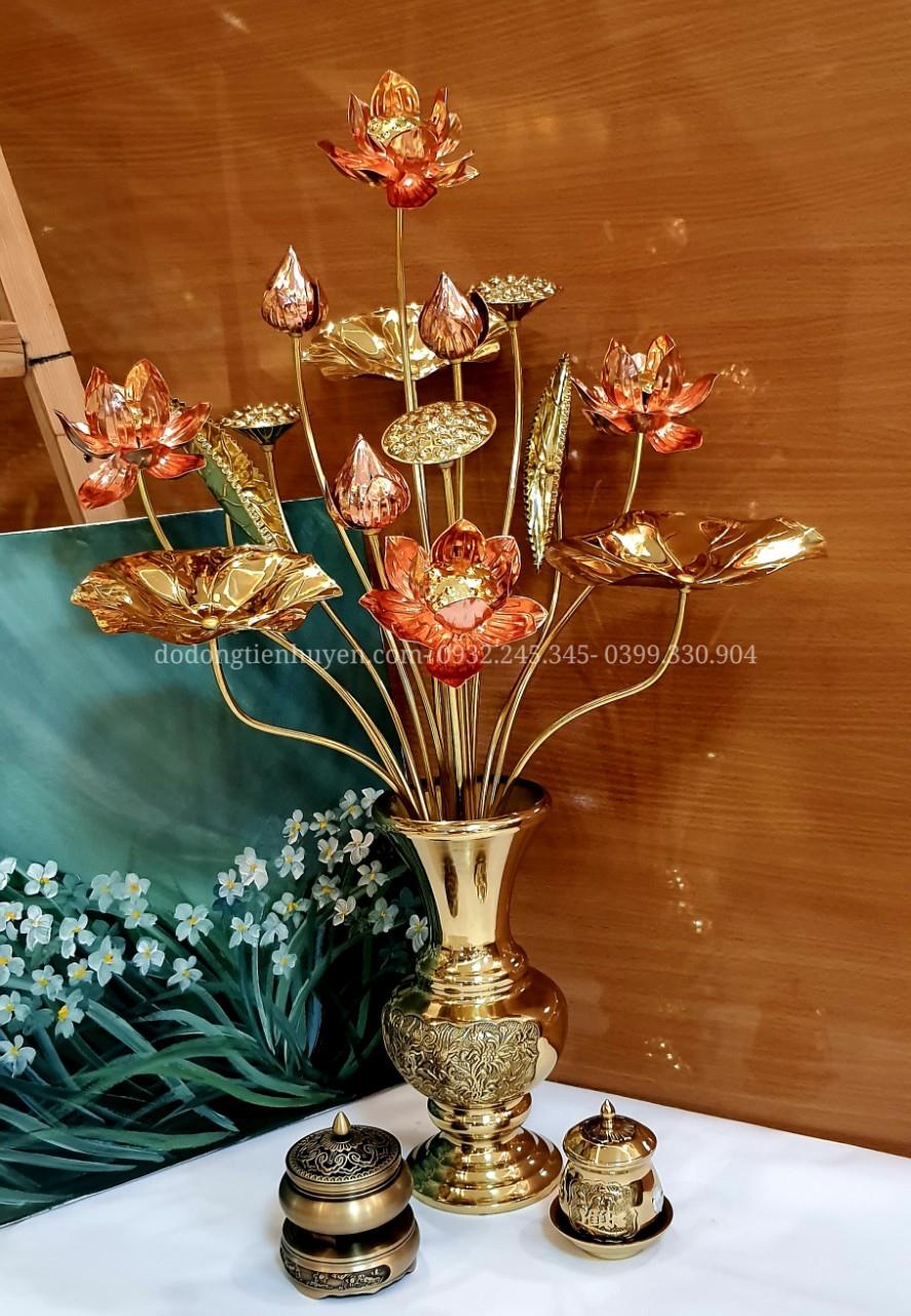 Bình hoa sen bằng đồng 15 bông