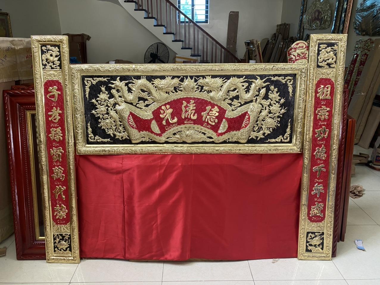 Bộ Đại Tự Câu Đối bằng đồng vàng 1m76